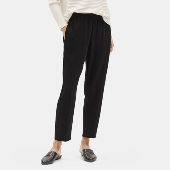 Eileen Fisher 100% Elastic Waist Tapered Leg Slouchy Pants in Black Sz. L - Picture 1 of 5